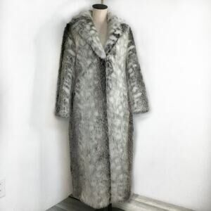 NWT Unreal Fur Kathmandu Coat Snow Leopard Print Faux Fur Long Glam